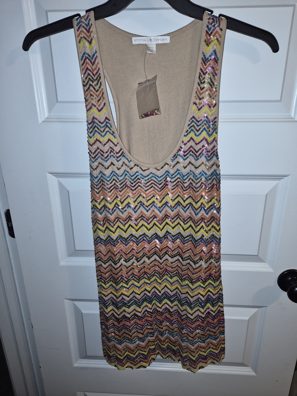 Boston Proper Multicolor Sequin Chevron Tank Dress Medium NWT